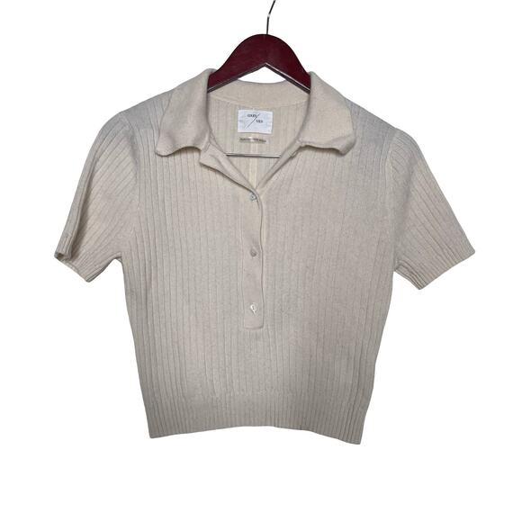 Grey Ven Emma Ribbed Polo Top Wool Cashmere in Cream Sz M - Picture 4 of 7